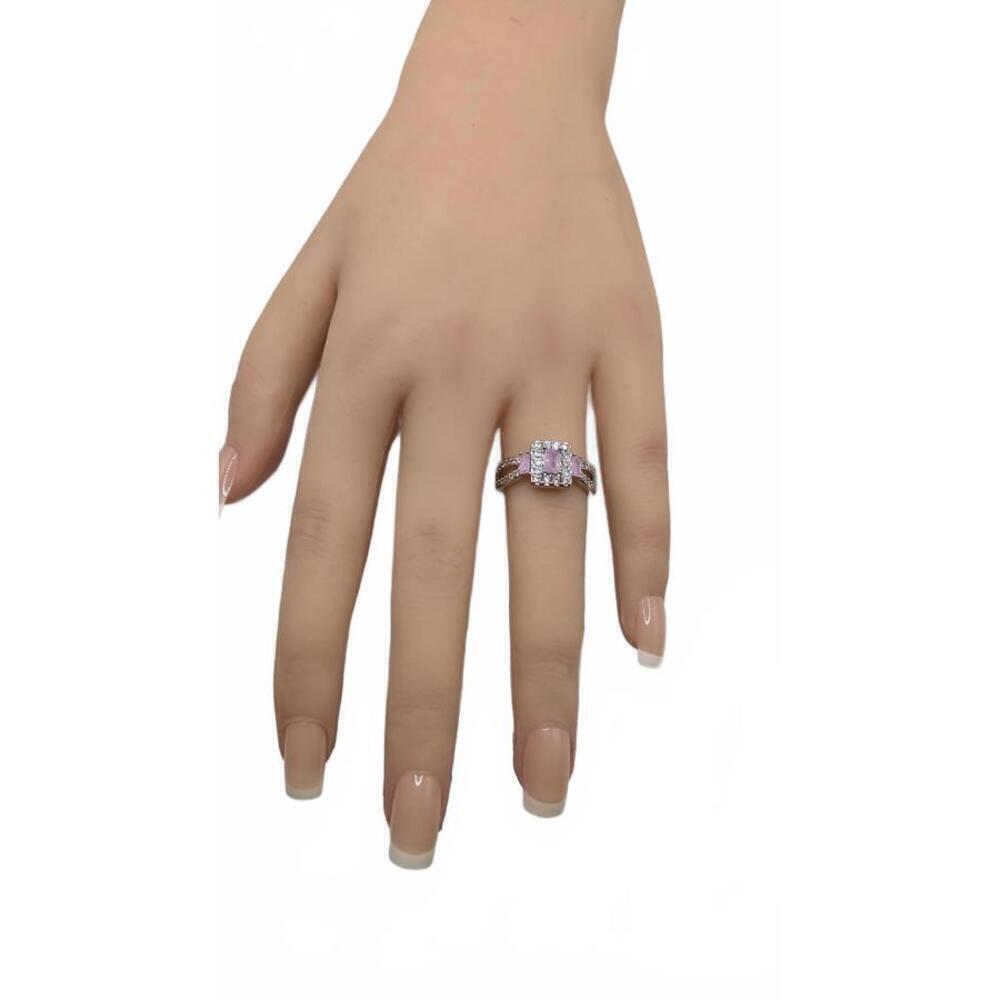 Elegant Silver Ring with Purple Gemstone and Clear Accents Size 6 - Picture 6 of 7
